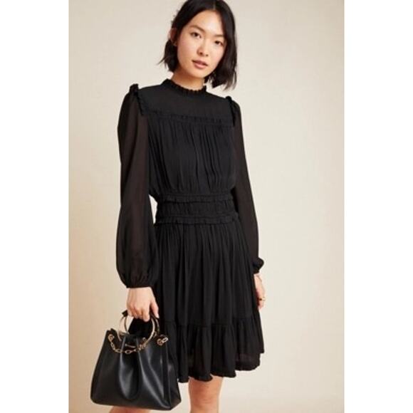 Anthropologie Current Air Charity Mini Black Ruffle Mini Dress Whimsigoth M $148 - Picture 1 of 16